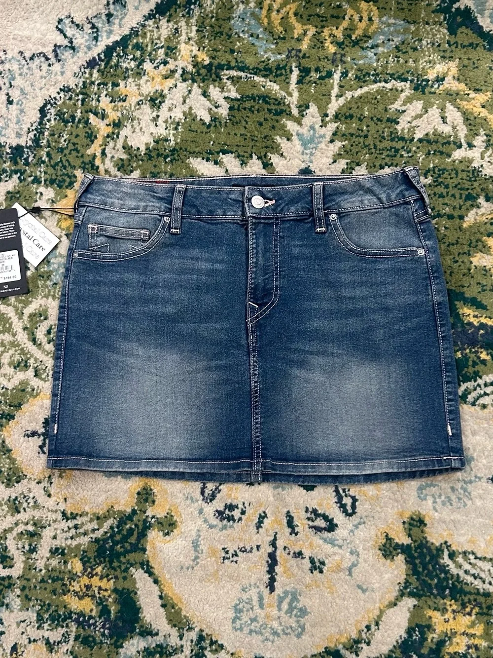 NEW $164 True Religion jean denim crystal mini skirt stretch size 28 6